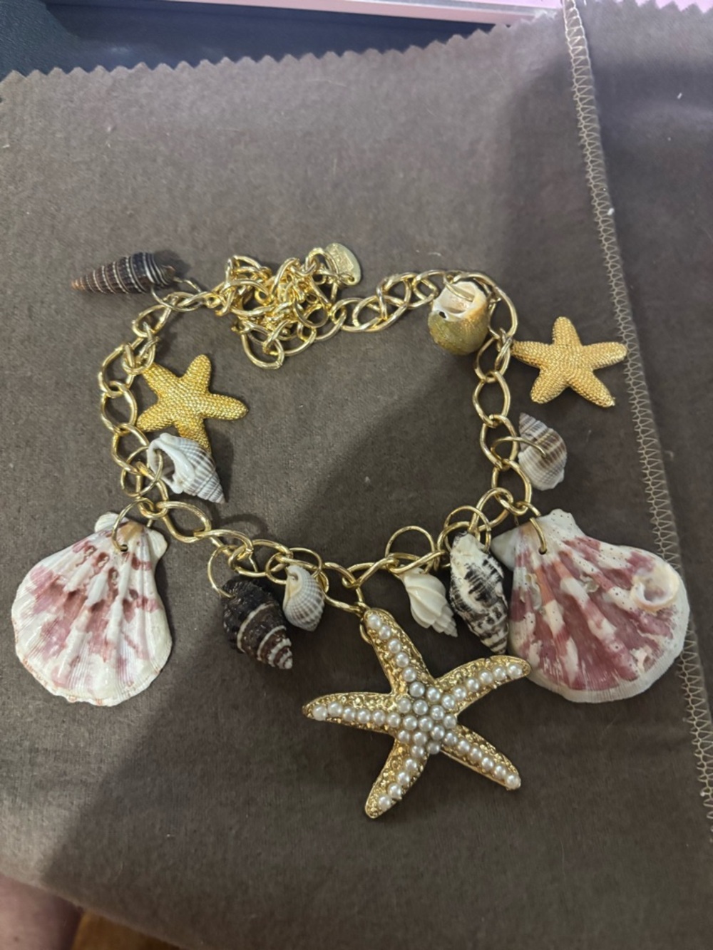 Amrita singh Goldtone Starfish Charm necklace- Pink Shell Accents